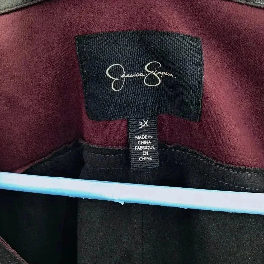 Women Jessica Simpson Ultrasuede Jacket 3X Asymmetrical Zip Colorblock Red Black - Picture 8 of 9